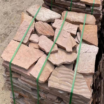 經典外墻鋪地用高粱紅亂形石 粉砂巖碎拼石 紅色碎拼石材